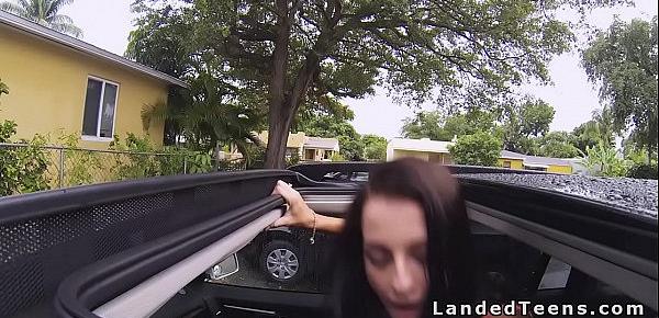  Teen hitchhiker flashes ass to stranger in car